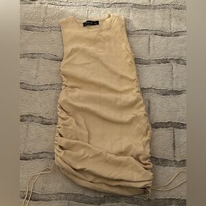Beige Ruched Sleeveless Dress